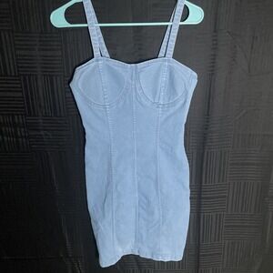 Denim Mini Dress Derek Heart Woman's Blue Half Zip Up Back